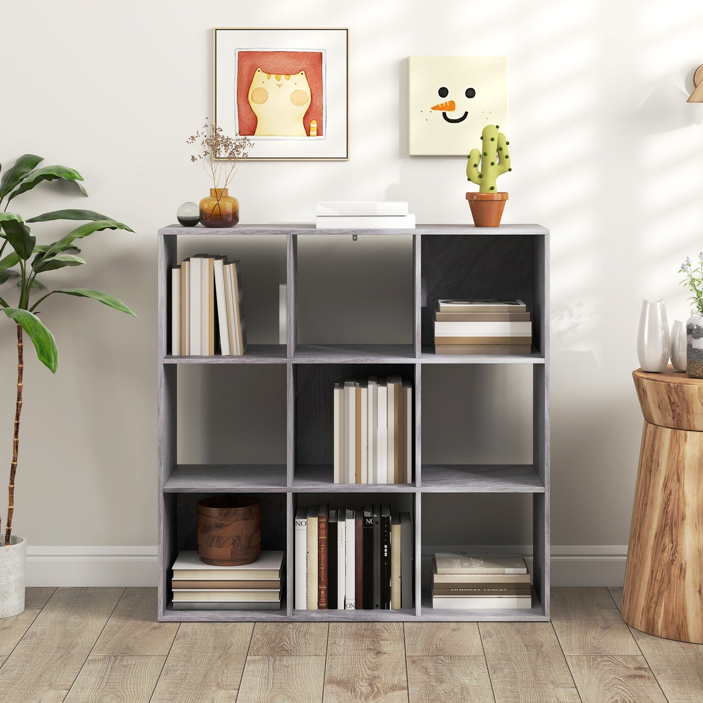 HOMCOM Marble Grey Nine Cube Storage Shelf Particle Board Durable Home Office Organizer