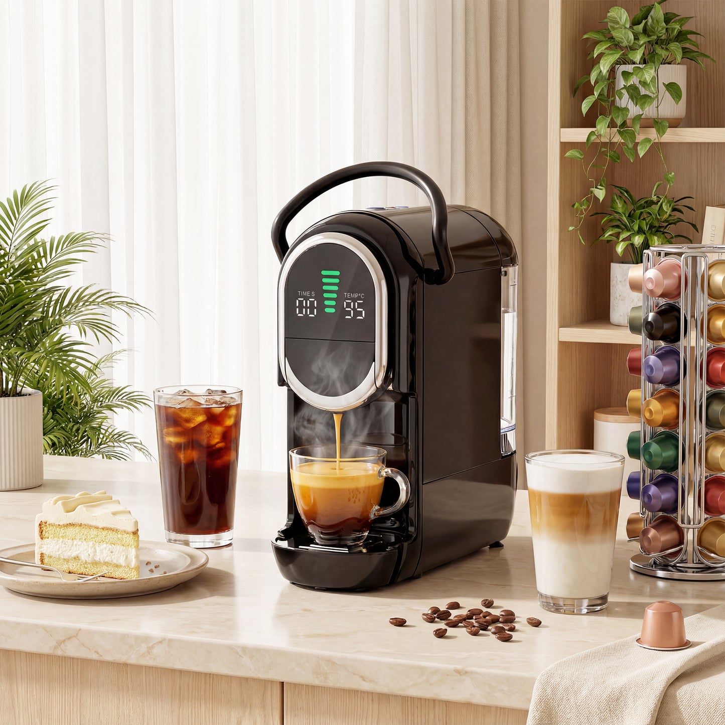 HOMCOM Pod Coffee Machine Nespresso Dolce Gusto Capsule And Ground Coffee 19 Bar Semi Automatic
