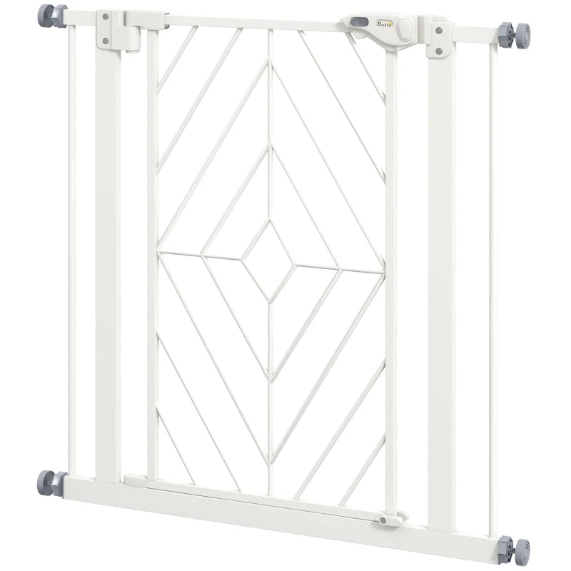 PawHut Pressure Fit Stair Gate - Dog Gate with Auto Closing Door, Double Locking, Easy Installation, Openings 74-80cm - White - ALL4U RETAILER LTD