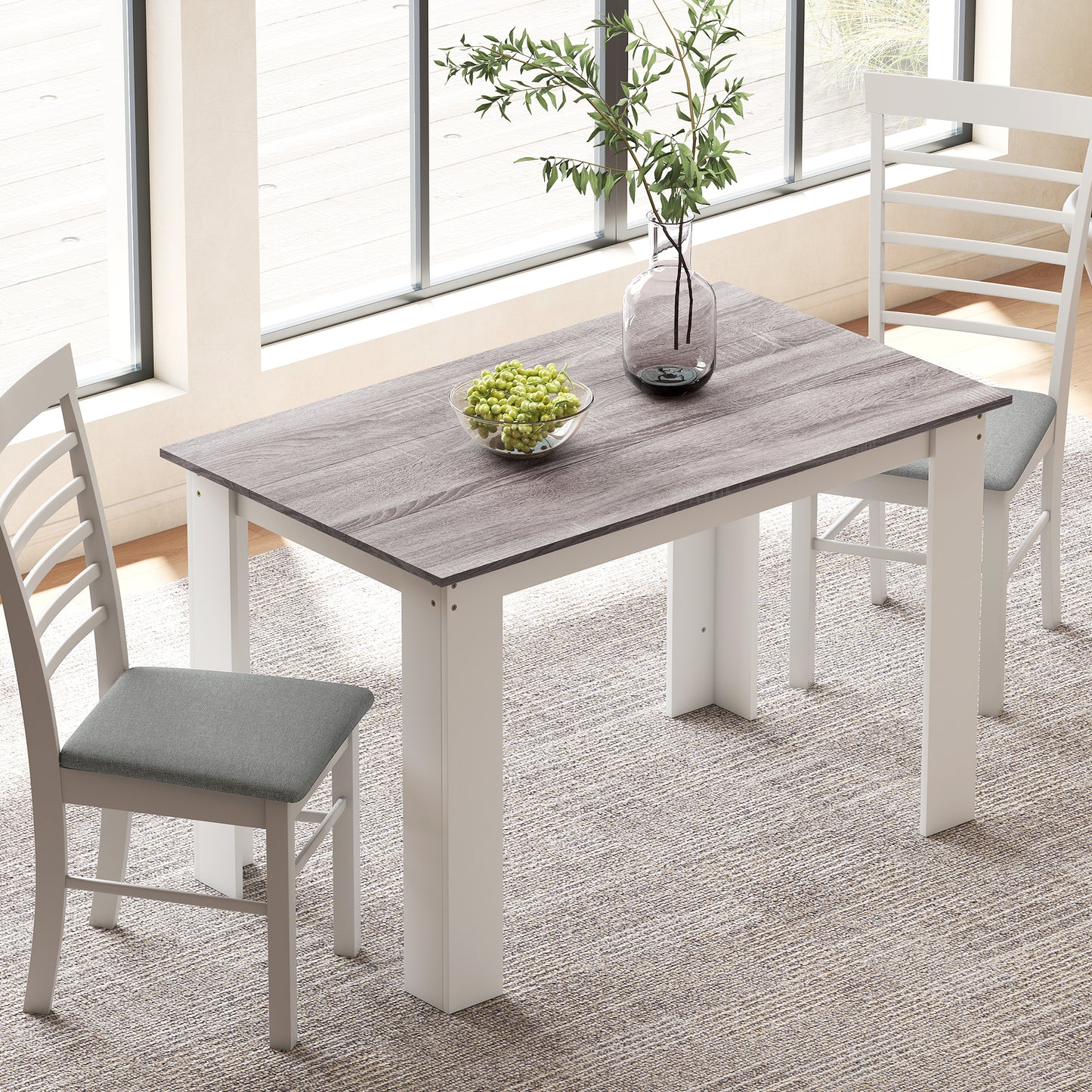 HOMCOM Dining Table For Four To Six People Kitchen Table With Wood Effect Grey Melamine Surface For Dining Room