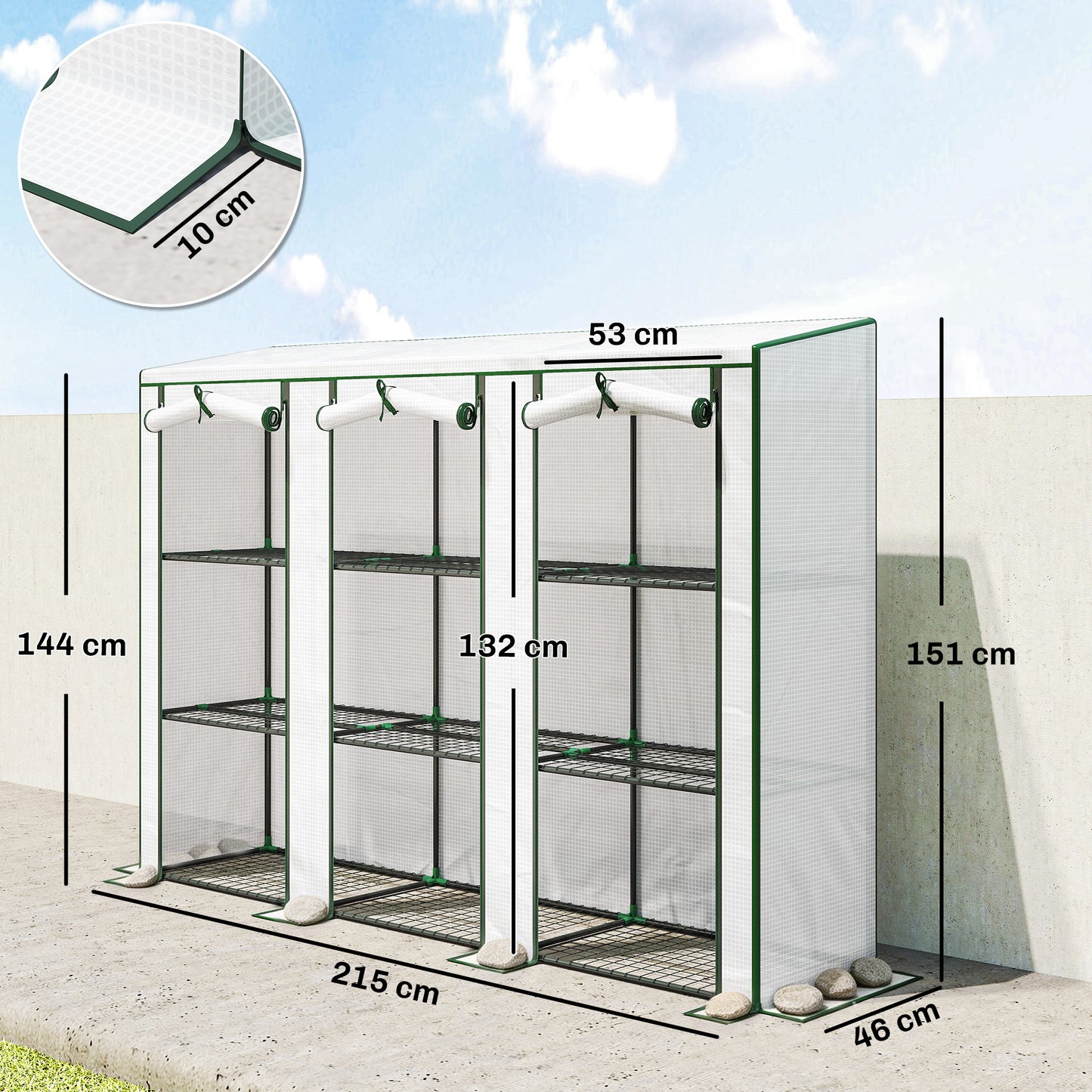 Outsunny 46 By 215 Cm Nine Shelf Greenhouse White Plastic Garden Plant Shelter Kit