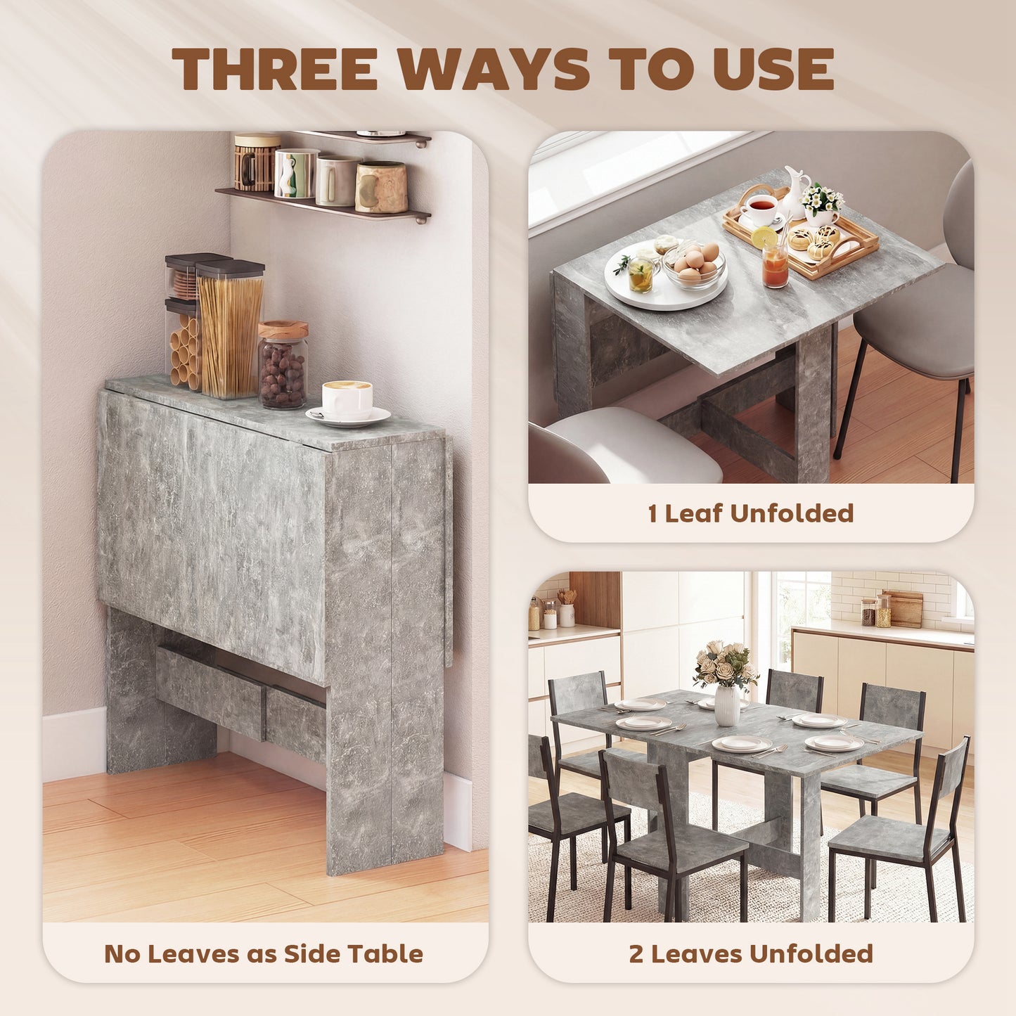 HOMCOM Folding Dining Table Space Saving Drop Leaf Kitchen Table For 4 To 6 People Grey