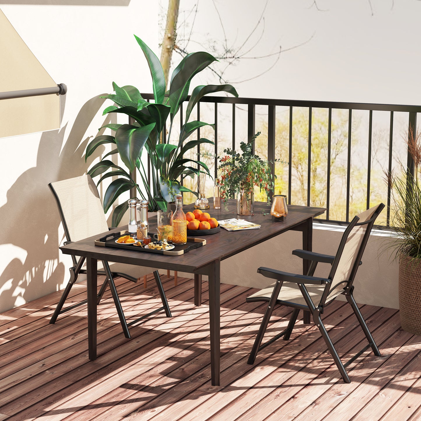 Outsunny Set of Two Folding Outdoor Chairs Brown Black for Garden Patio with Breathable Mesh Seats