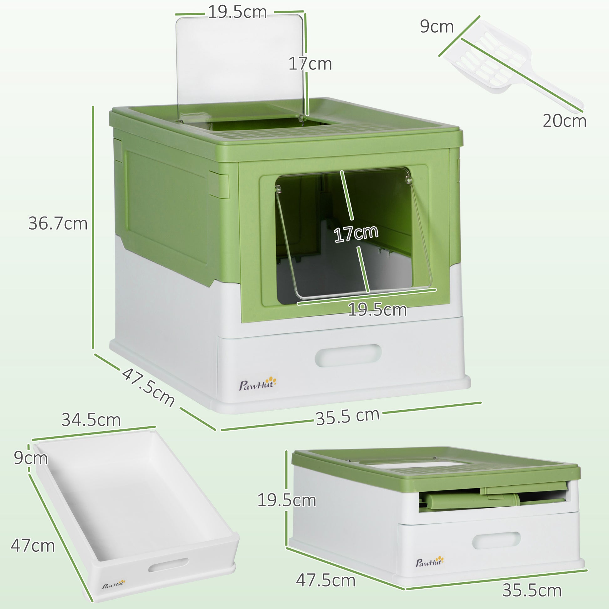 PawHut Enclosed Cat Litter Box with Front Entry, Portable Pet Toilet & Scoop - Lime Green - ALL4U RETAILER LTD