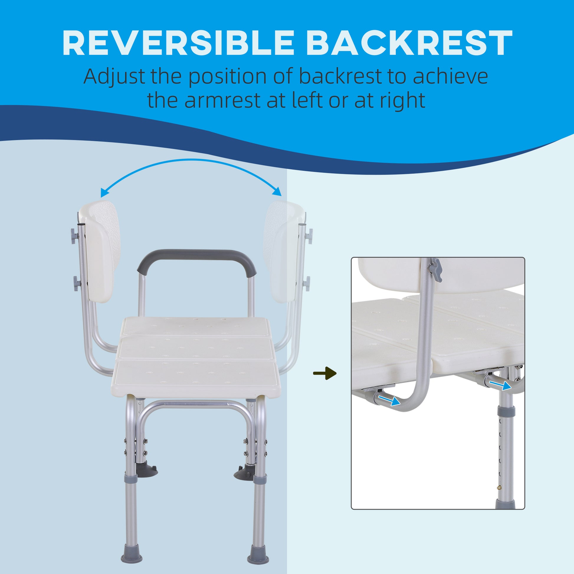 HOMCOM Adjustable Height Bath Transfer Bench with Armrest and Backrest for Elderly and Disabled - Non-Slip Shower Chair, 300 lbs Capacity, White - ALL4U RETAILER LTD