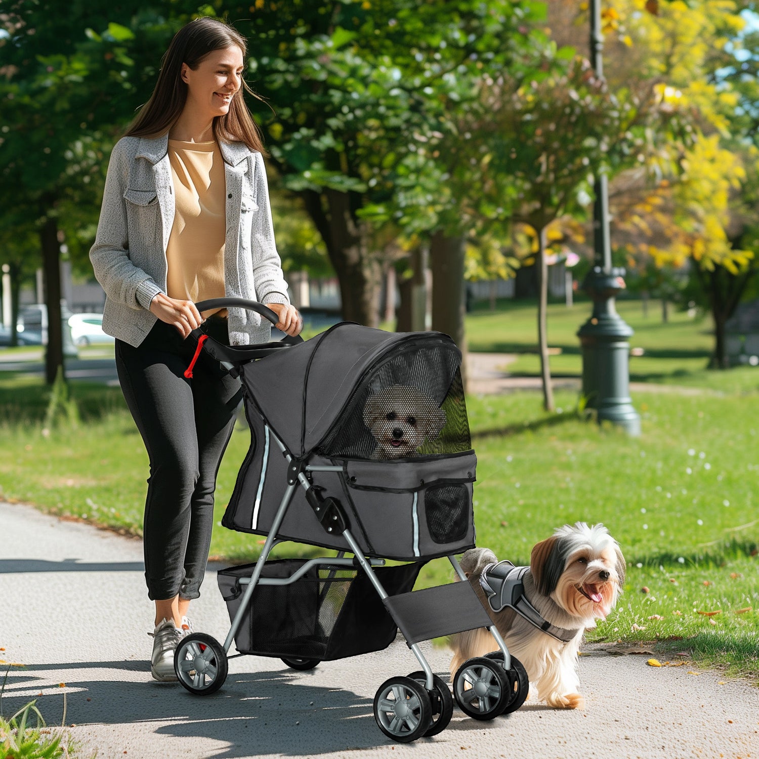 PawHut Compact Dark Grey Pet Stroller for Small Dogs - ALL4U RETAILER LTD