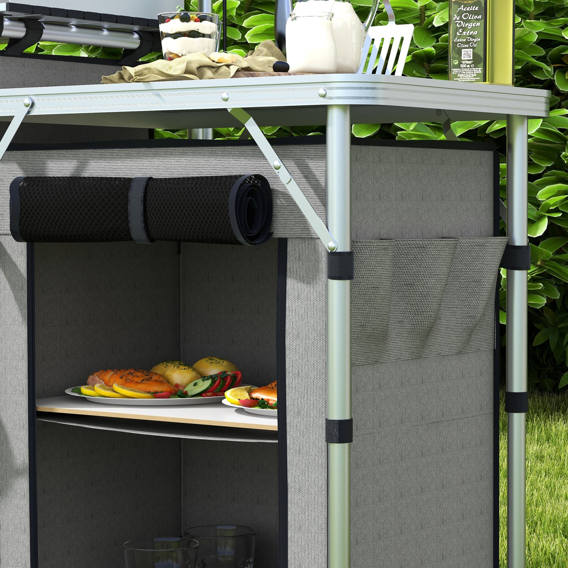 Outsunny Portable Aluminium Camping Kitchen with Windshield & Storage Solutions for BBQ Adventures - ALL4U RETAILER LTD