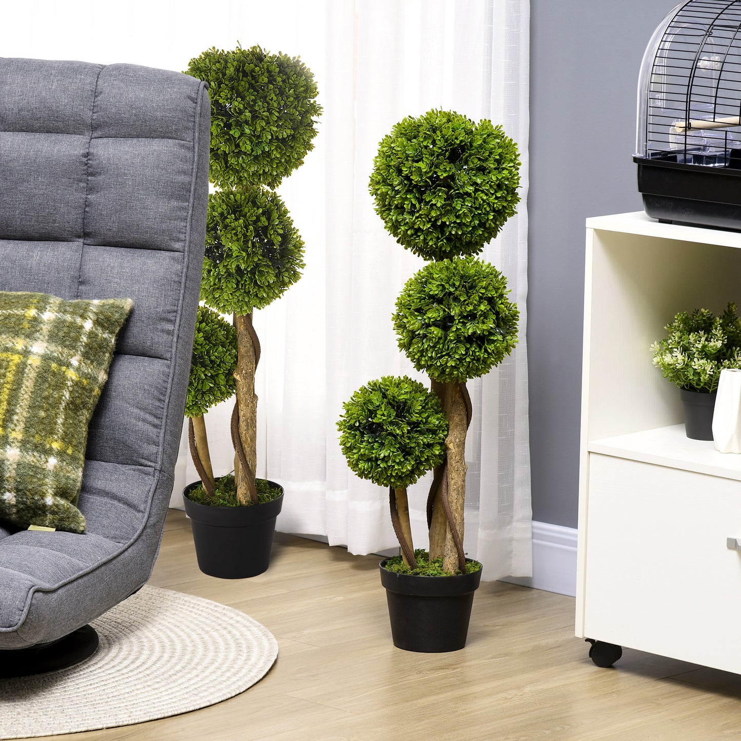 HOMCOM Set of 2 Decorative Artificial Boxwood Ball Topiary Trees in Pots for Indoor and Outdoor Decor 90 Cm Light Green