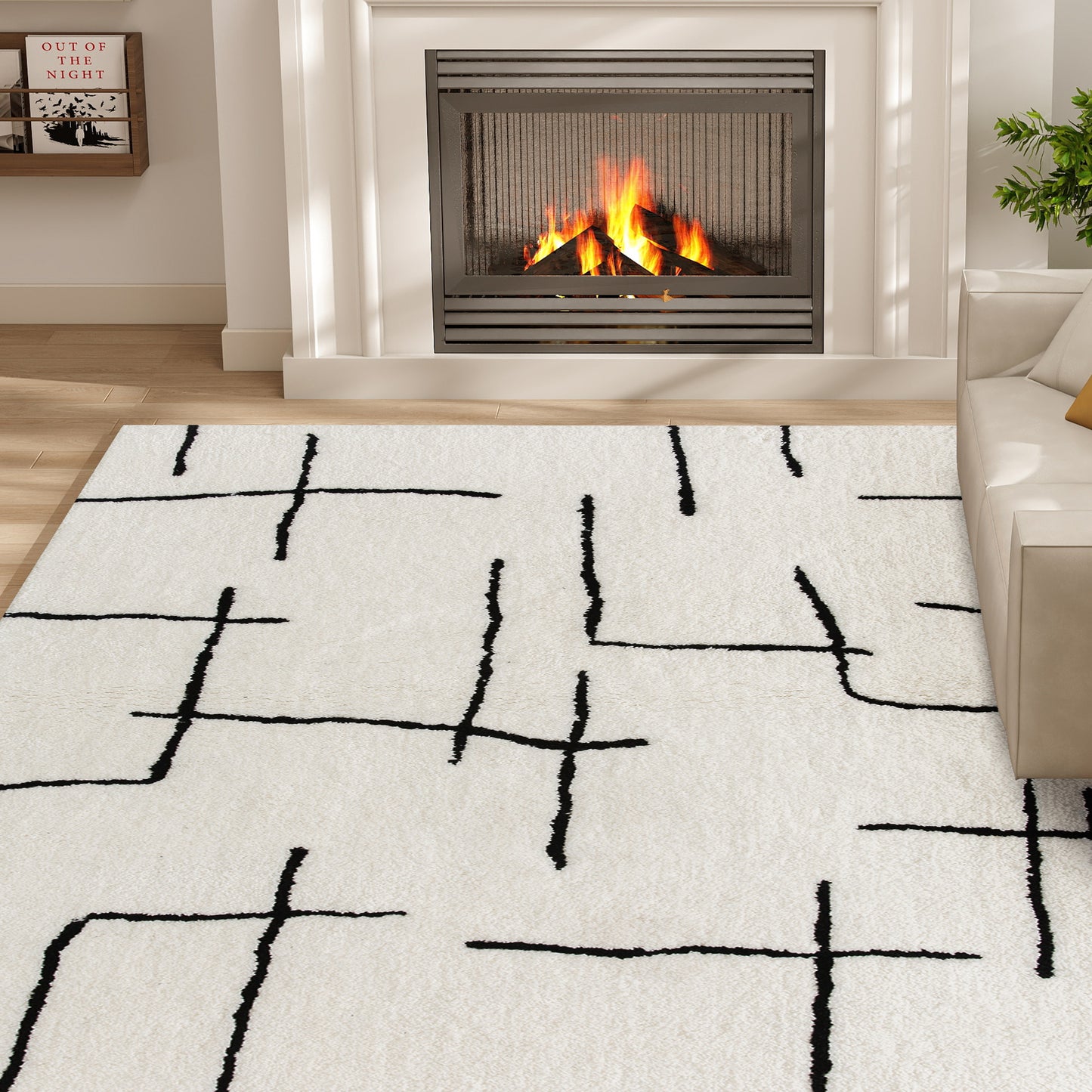HOMCOM Modern Fluffy Rug Geometric Pattern Washable High Pile Carpet For Living Room Bedroom Office 170 x 120 cm Cream