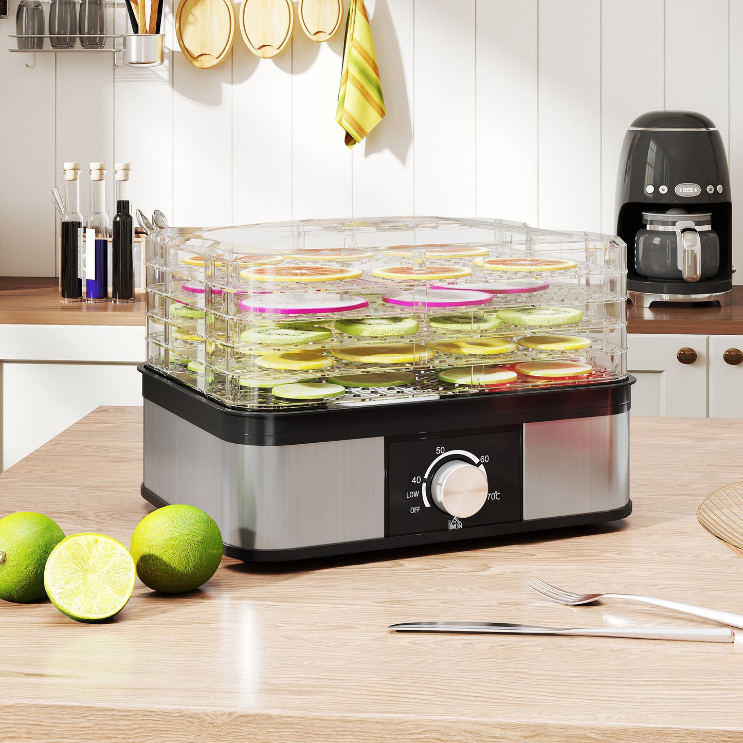 HOMCOM 5 Tier Food Dehydrator 245W Dryer With Adjustable Temperature 40 To 70 C For Fruit Meat Veg Jerky Black