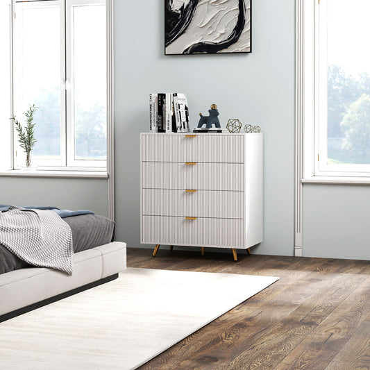HOMCOM Elegant Four Drawer Bedside Table White With Ample Storage Nightstand For Bedroom