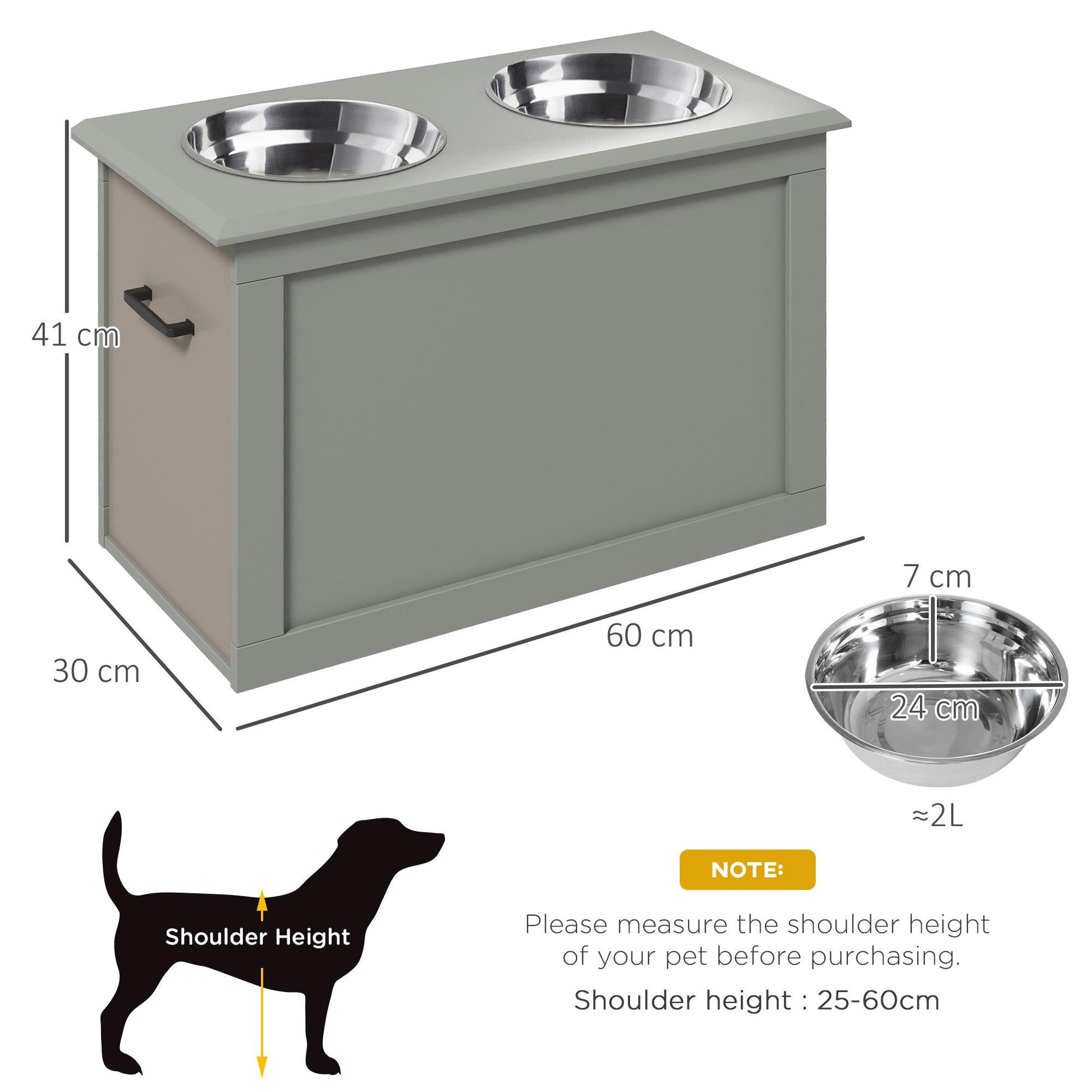 PawHut Raised Dog Bowls Pet Feeding Station, Grey - ALL4U RETAILER LTD