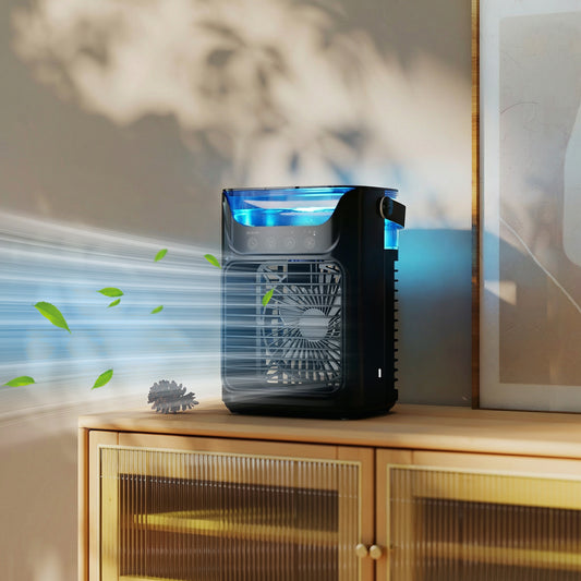 HOMCOM Portable Air Cooler With Adjustable Head 3 Wind Speeds 2 Cool Mist RGB Light Black