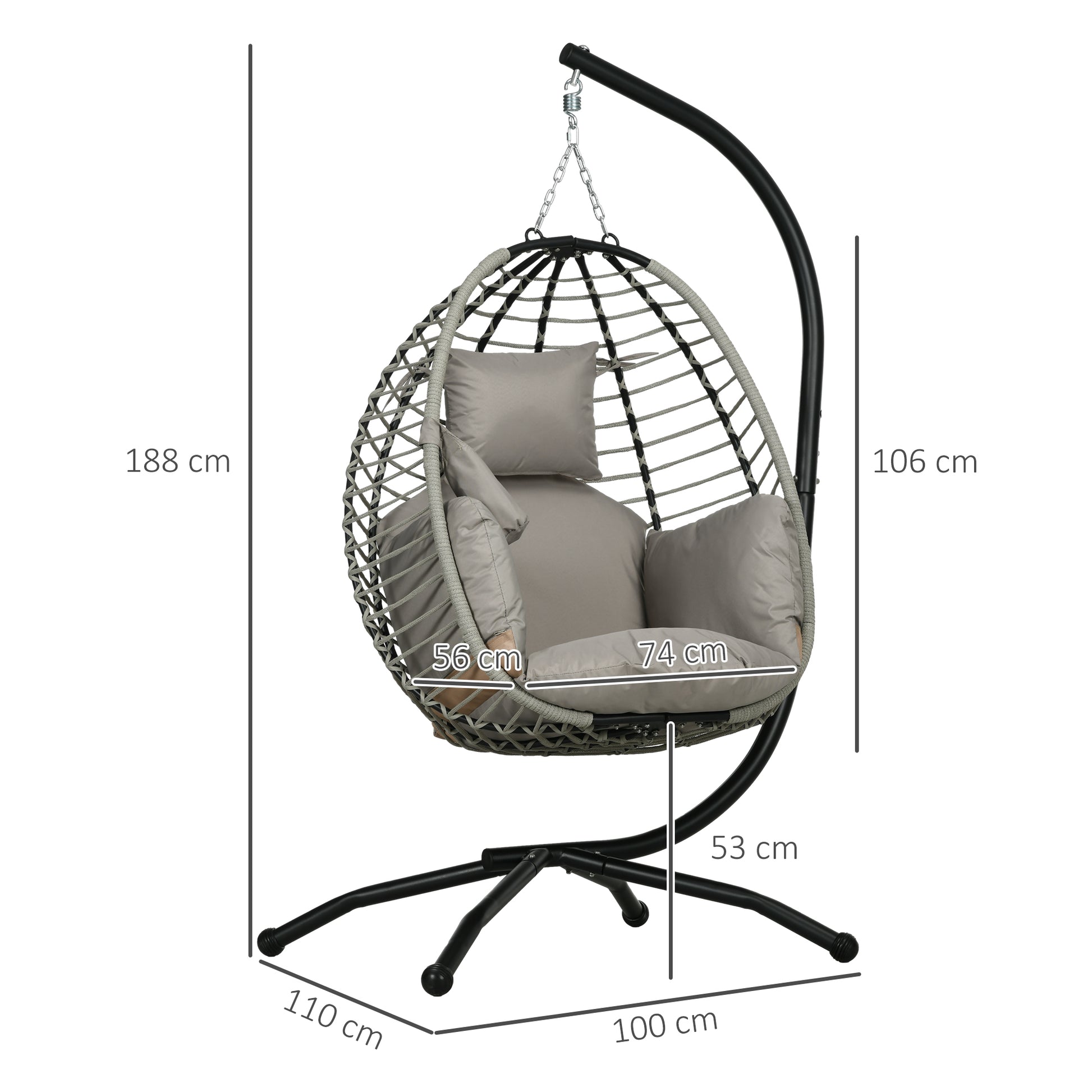 Outsunny Hanging Egg Chair with Padded Cushion and Metal Stand, Foldable Design with Cup Holder - ALL4U RETAILER LTD