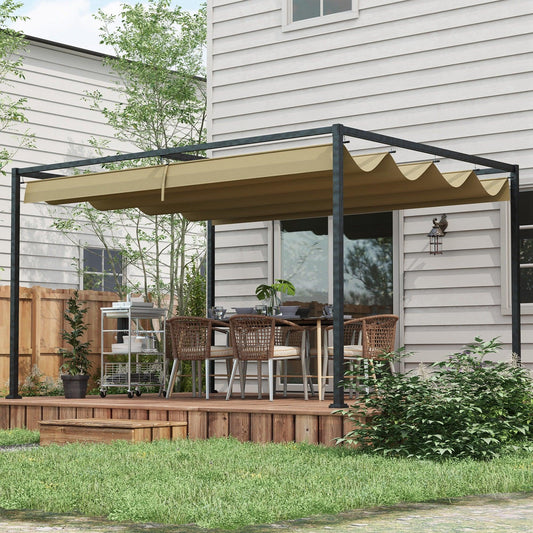 Outsunny 3x2m Metal Pergola with Retractable Roof, Garden Gazebo Canopy Shelter for Outdoor, Patio, Khaki - ALL4U RETAILER LTD