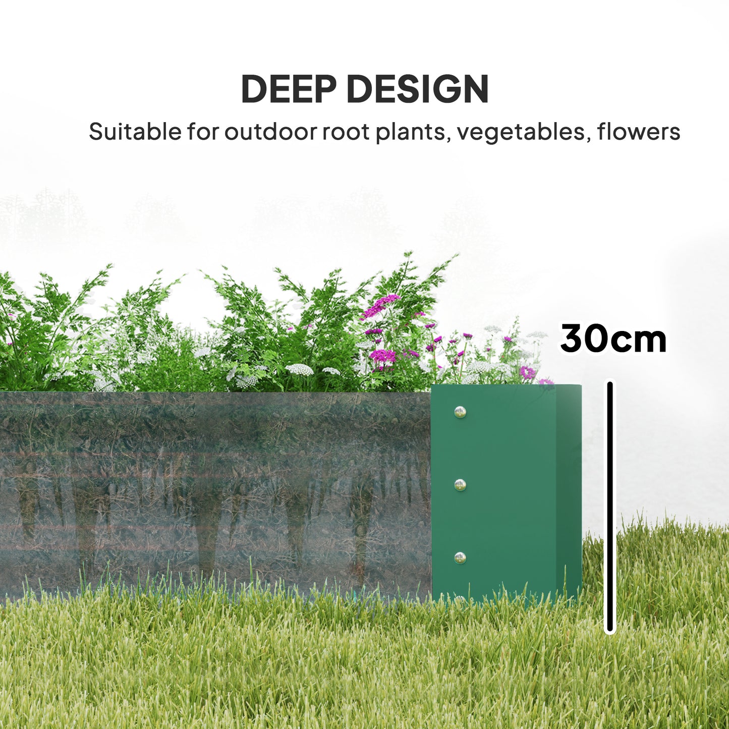 Outsunny Galvanised Steel Open Planter 180x90 Cm With 30 Cm Depth 459 L Capacity Green