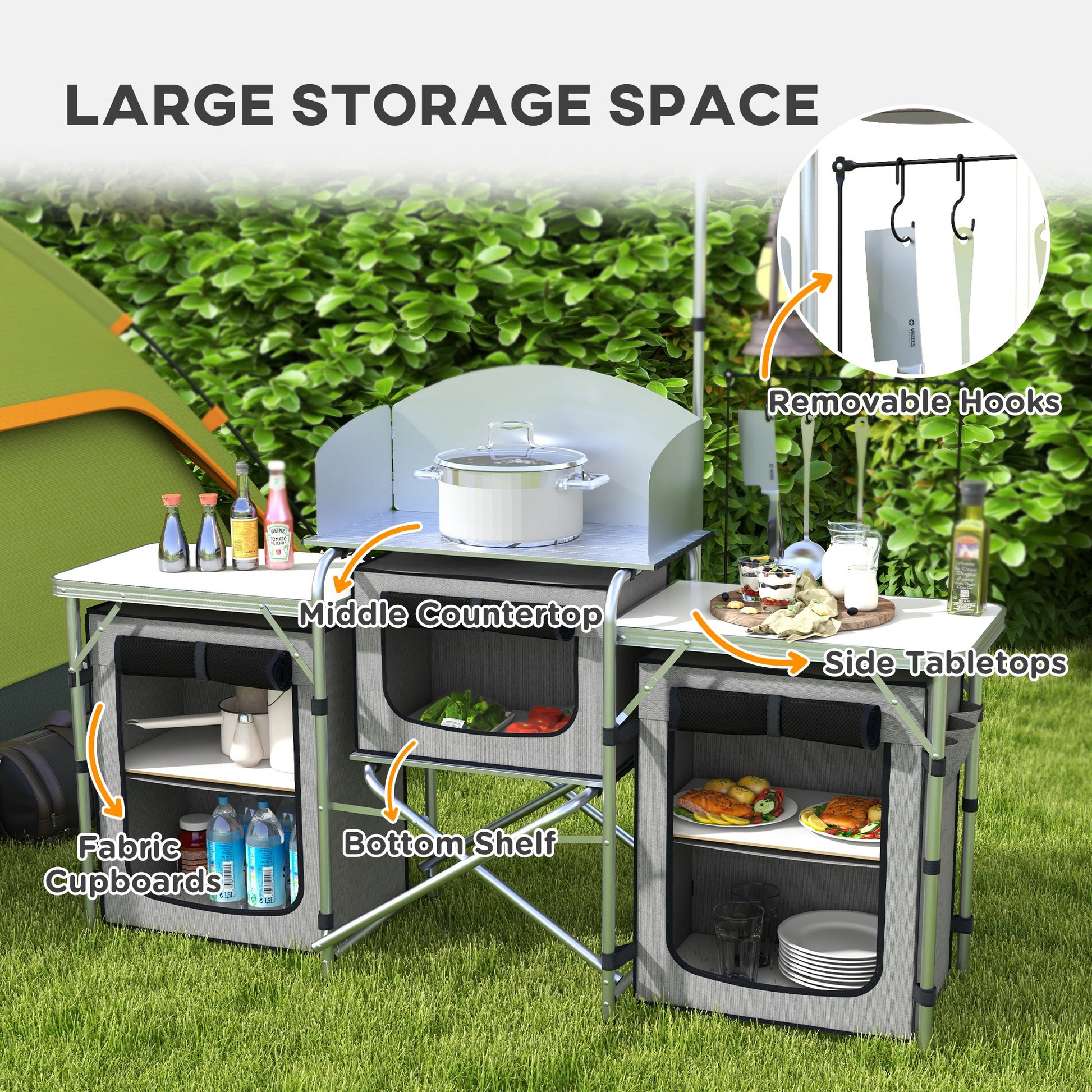 Outsunny Portable Aluminium Camping Kitchen with Windshield & Storage Solutions for BBQ Adventures - ALL4U RETAILER LTD