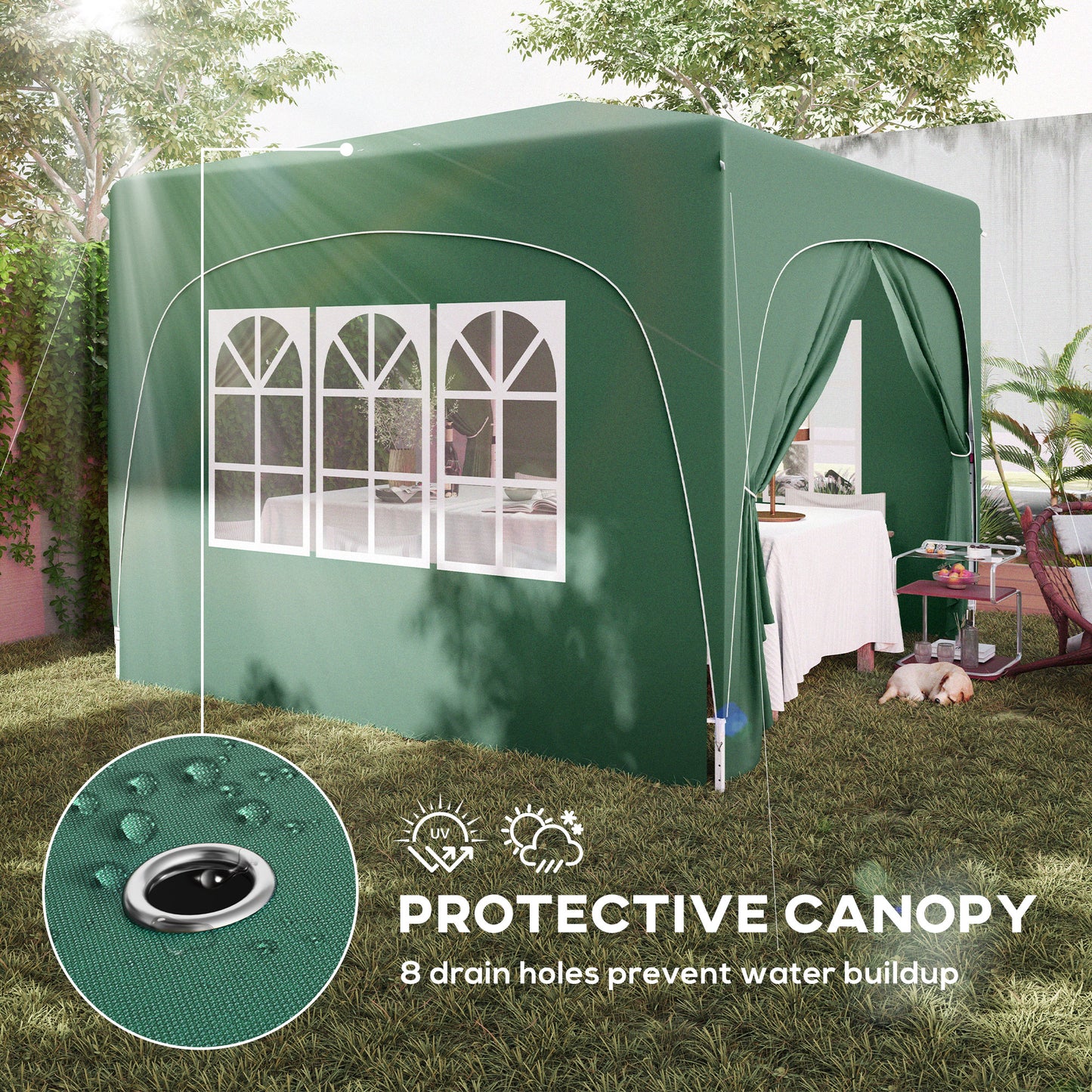 Outsunny 3 X 3m Pop Up Gazebo Shelter With Accessories Dark Green UPF50 Canopy UV Protected Easy Setup