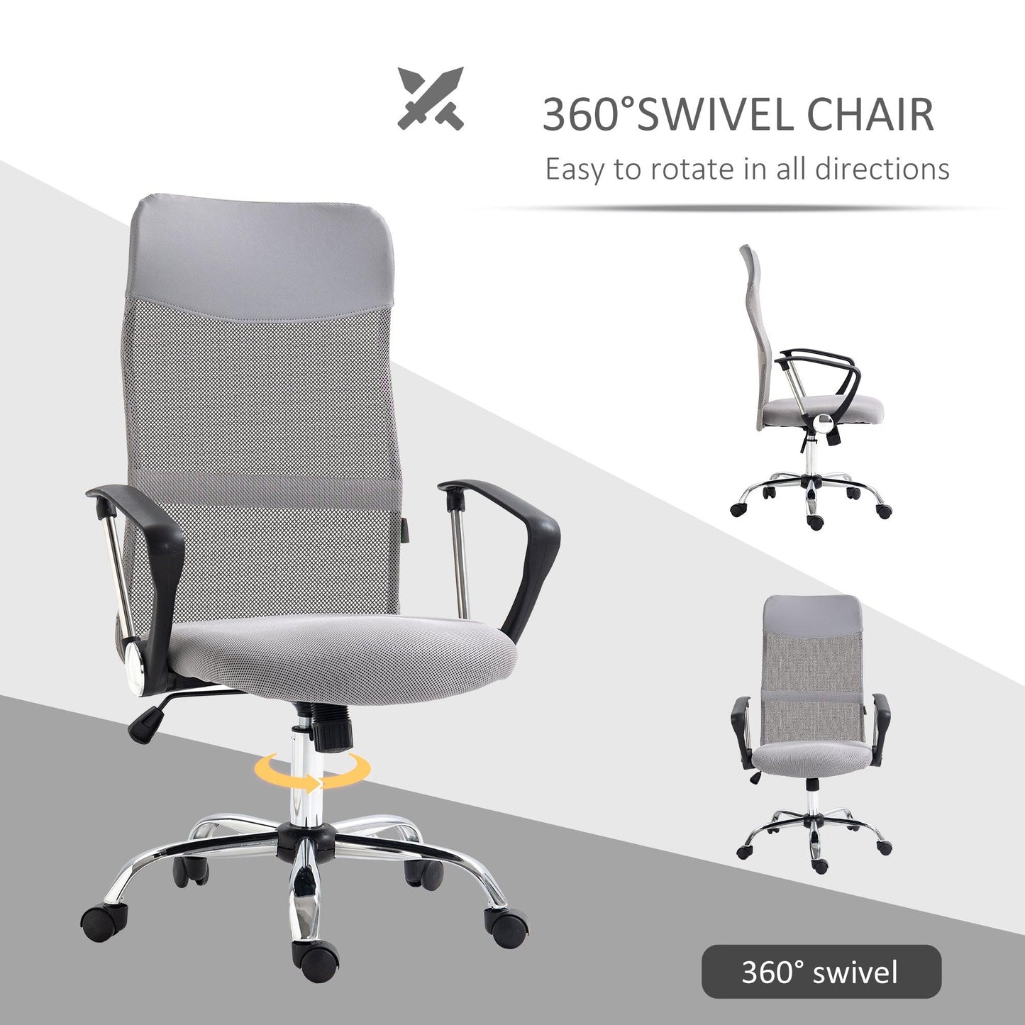 Vinsetto Ergonomic Mesh Office Chair, Adjustable Height, Tilt Function, Light Grey - 50 characters - ALL4U RETAILER LTD