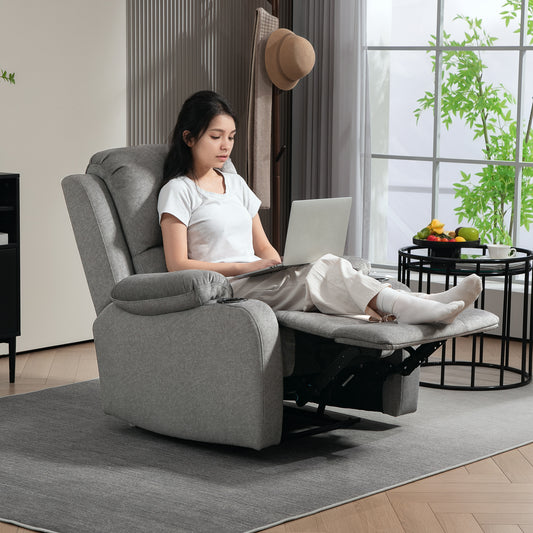 HOMCOM Microfibre Manual Reclining Armchair With Footrest Grey Cup Holder Armrests