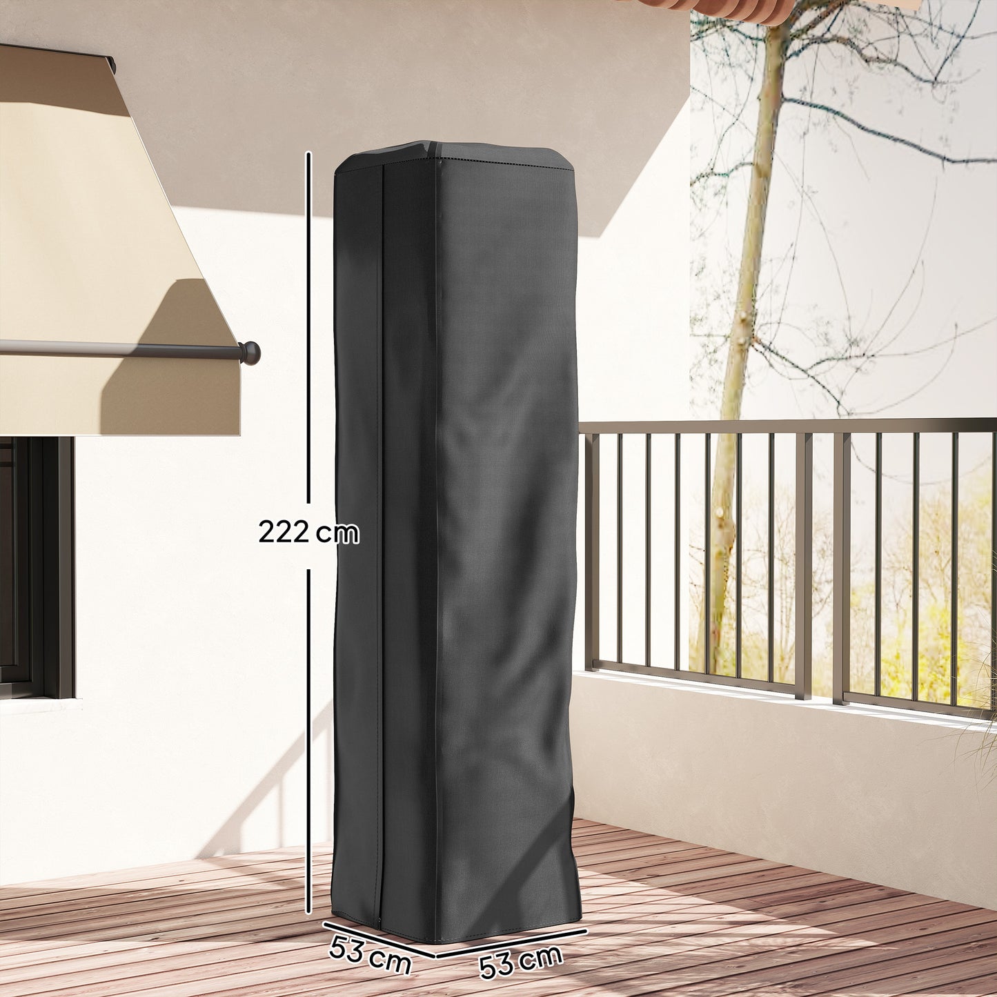Outsunny Gas Pyramid Patio Heater Cover Full Length Outdoor Protector UPF 30 Plus Oxford Fabric With Zipper Black