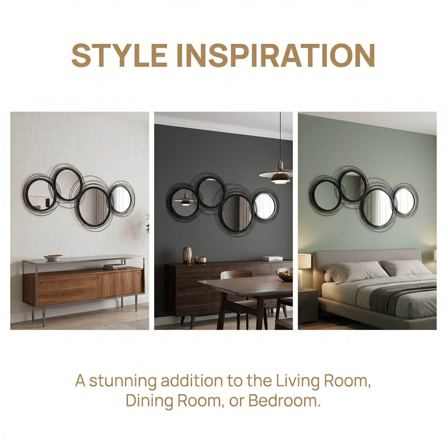 HOMCOM Metal Wall Art 56cm Four Mirror Panels Modern Decorative Wall Decor Black Finish Living Room Dining Room