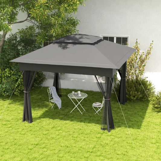 Outsunny 3x3m Pop Up Gazebo with Netting and Carry Bag - Double-Roof Garden Tent for Outdoor Patio, Dark Grey