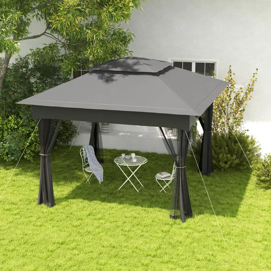 Outsunny 3x3m Pop Up Gazebo with Netting and Carry Bag - Double-Roof Garden Tent for Outdoor Patio, Dark Grey - ALL4U RETAILER LTD