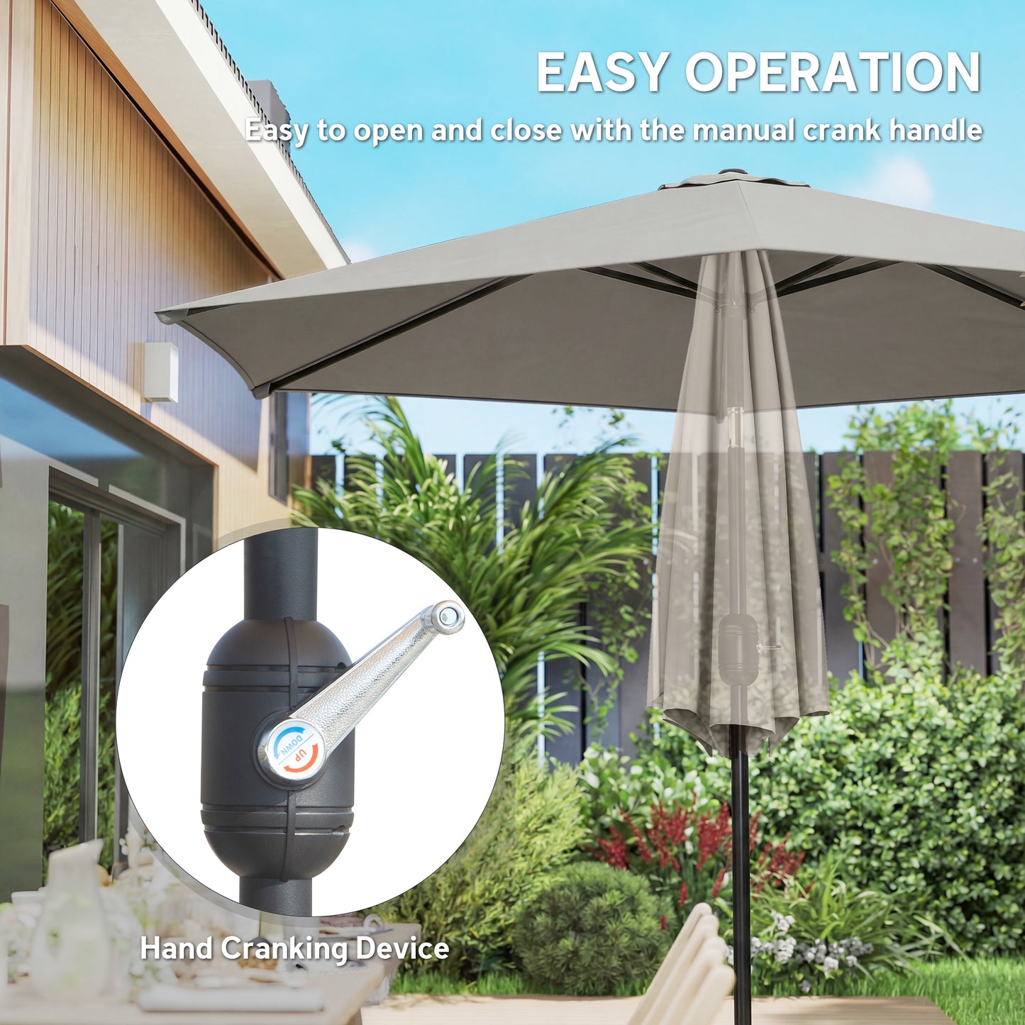 Outsunny 2.6 Meter Garden Parasol Umbrella With Aluminium Pole For Outdoor Patio Tilt And Crank Vent Light Grey