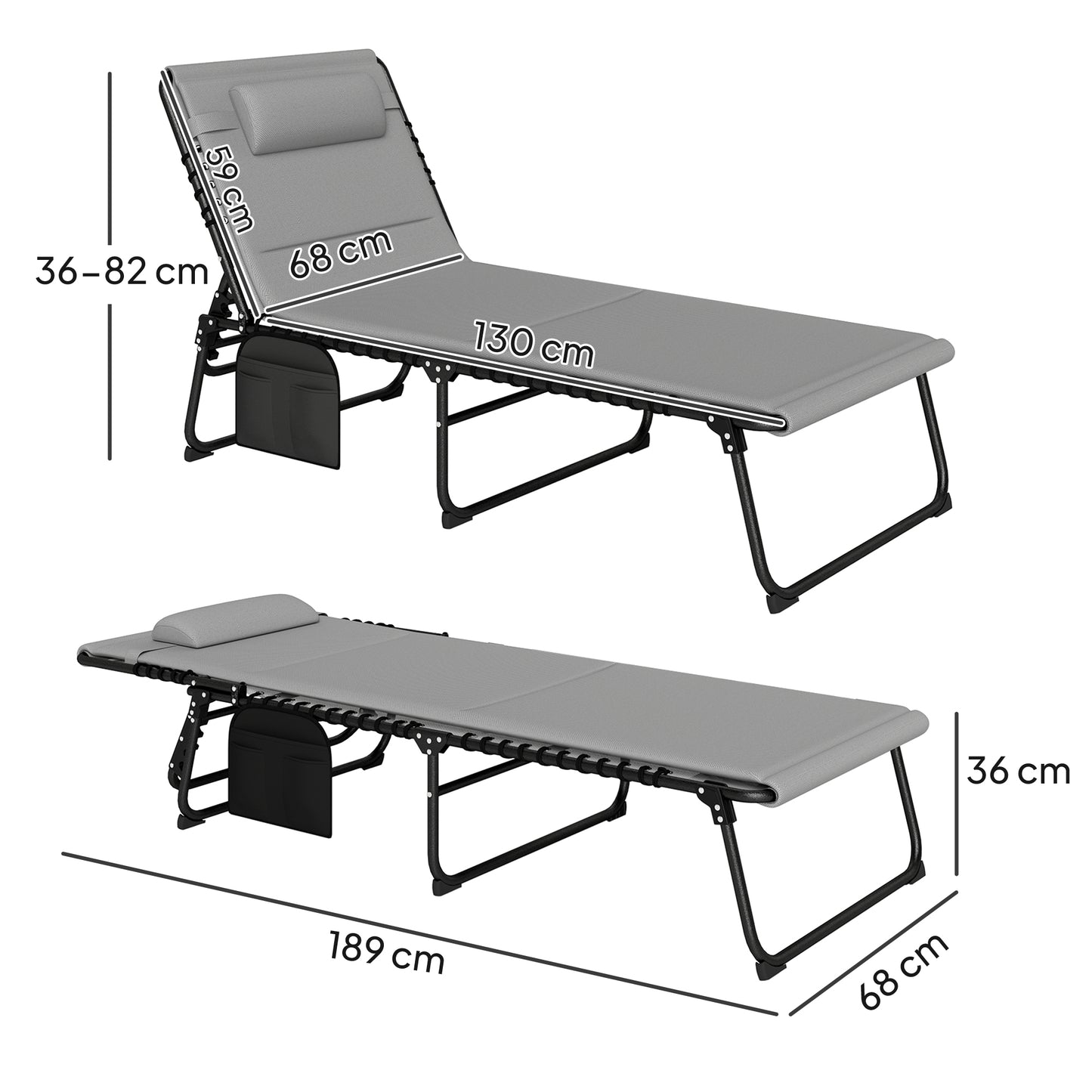 Outsunny Set Of Two Reclining Sun Loungers In Light Grey With Five Level Adjustable Backs Powder Coated Steel Frames