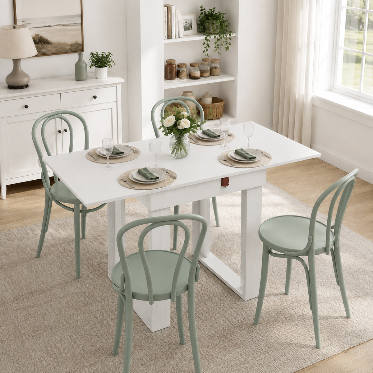 HOMCOM Folding Extendable Dining Table With Storage White Steel Rails