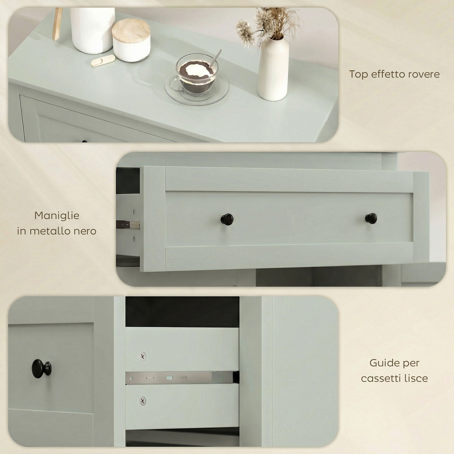 HOMCOM Sideboard Storage Cabinet Modern Kitchen Cupboard With Adjustable Shelf Drawer And Double Doors Green