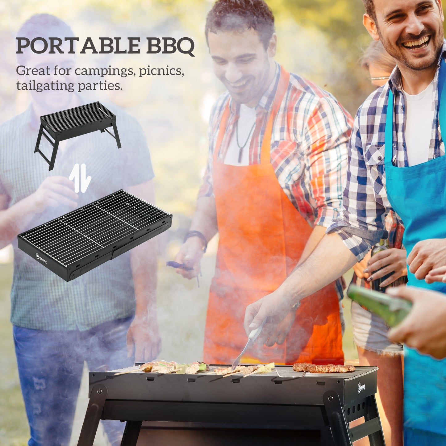 Outsunny Foldable Charcoal Grill Portable Black For Outdoor Camping And Travel With Pull Out Charcoal Basin
