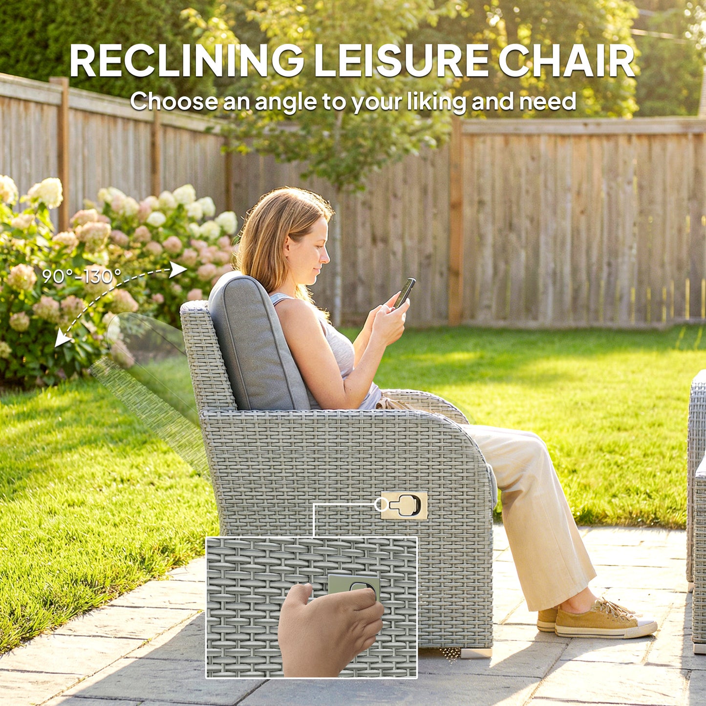 Outsunny Six Piece Rattan Garden Furniture Set With Reclining Armchairs Dark Grey