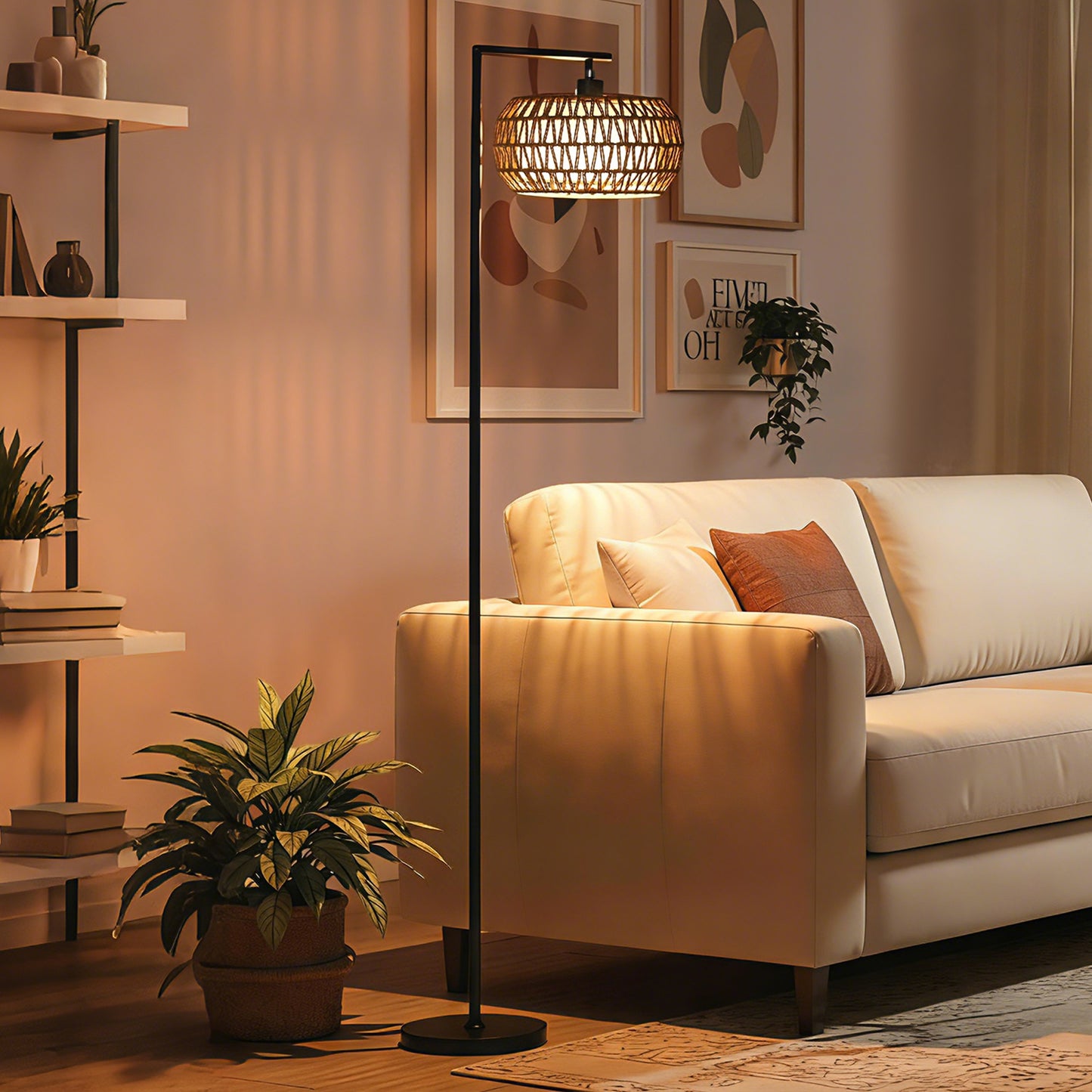 HOMCOM Boho Dimmable Floor Lamp With Adjustable Color Temperature And Remote Control For Living Room Black