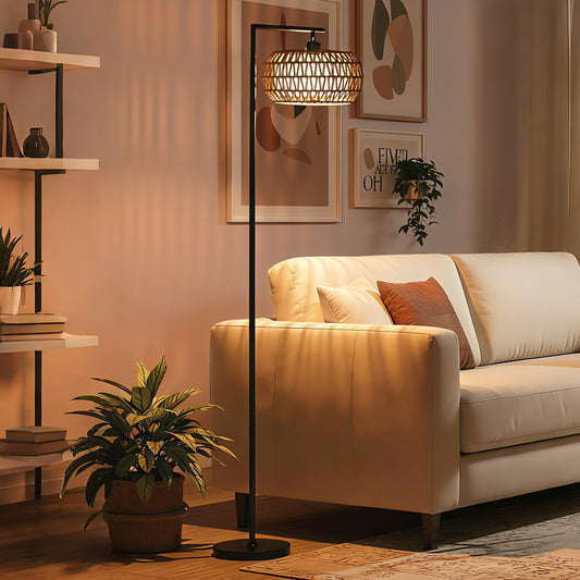HOMCOM Boho Dimmable Floor Lamp With Adjustable Color Temperature And Remote Control For Living Room Black