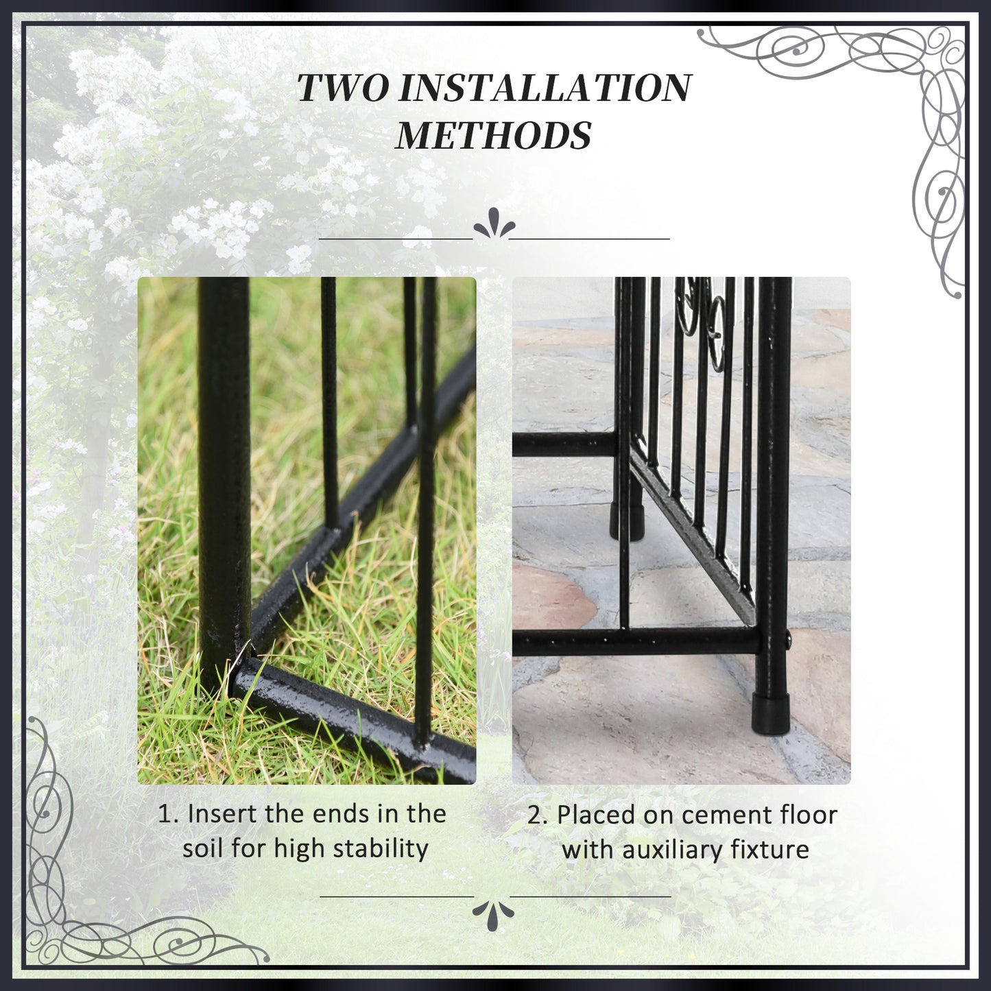 Outsunny Metal Garden Arbor Arch With Double Doors And Two Side Planter Baskets Climbing Vine Frame Black