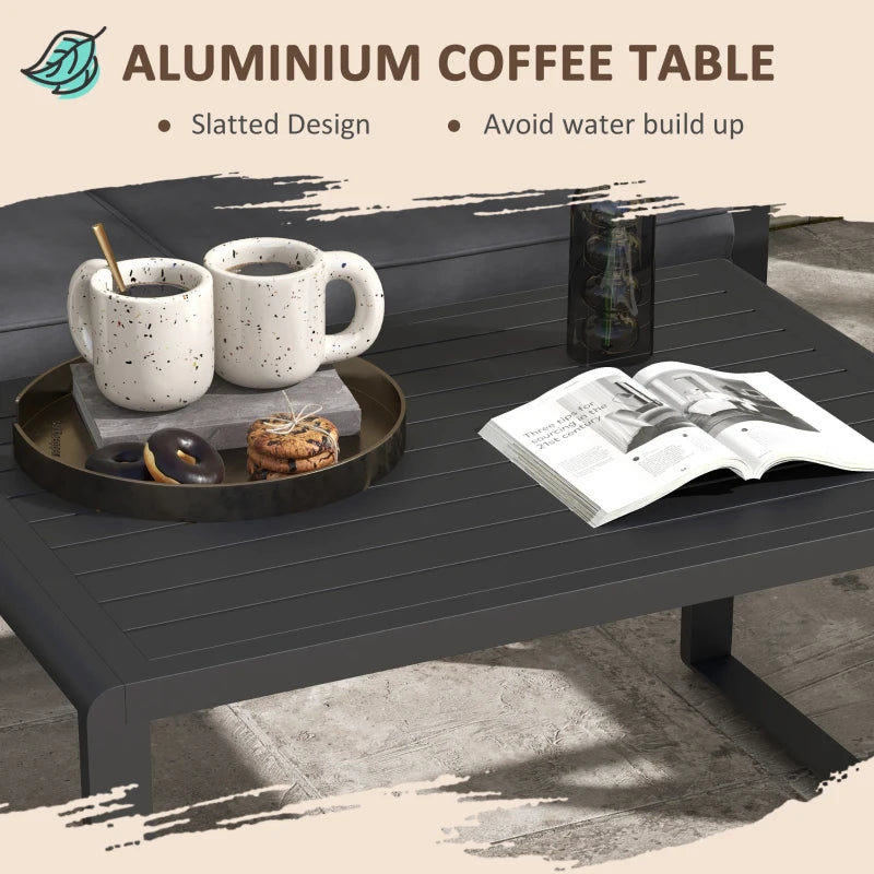 Outsunny Aluminium Garden Furniture Sets w/ Cushions, Slatted Top Table, Black - ALL4U RETAILER LTD