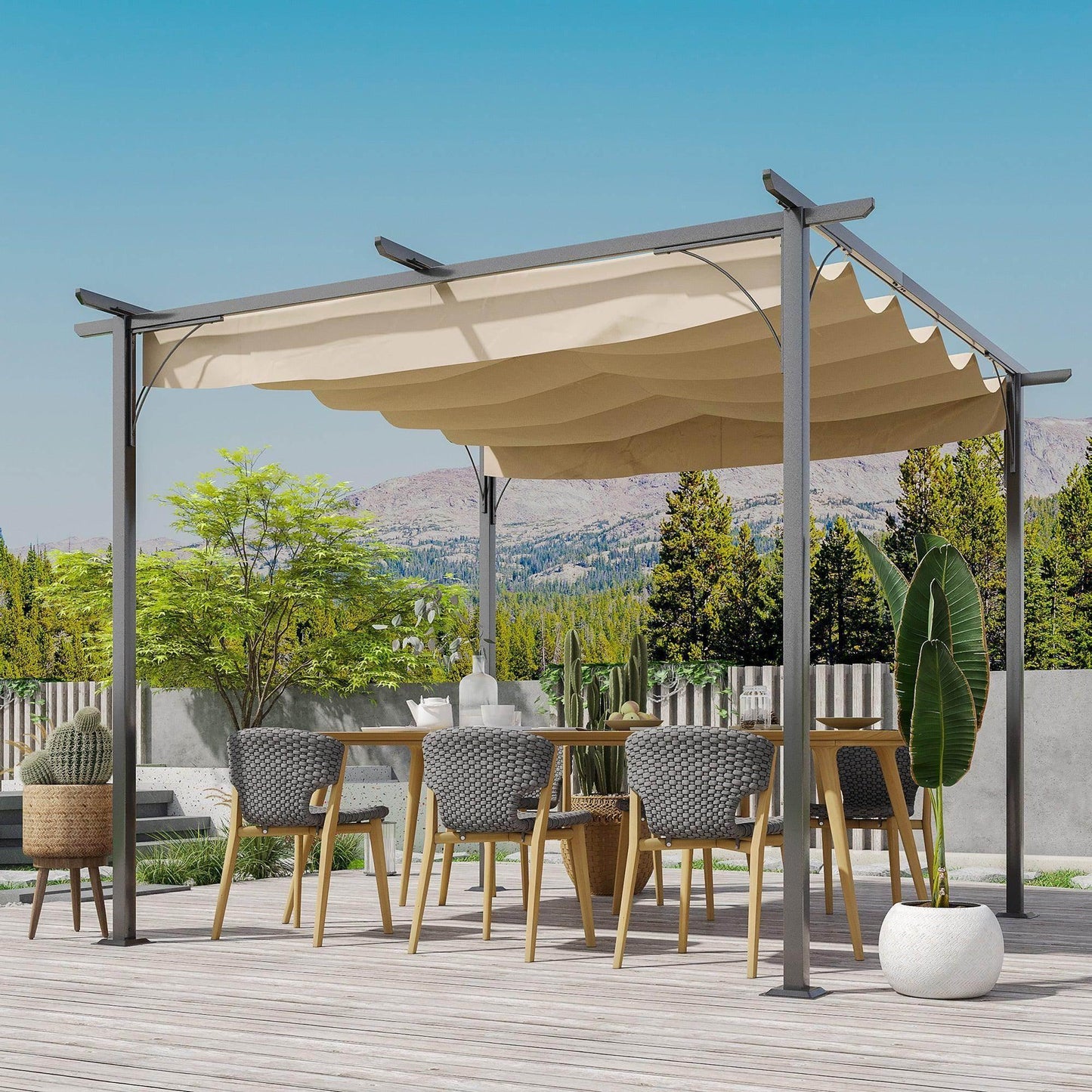 Metal Pergola Gazebo 3x3m with Retractable Roof - ALL4U RETAILER LTD