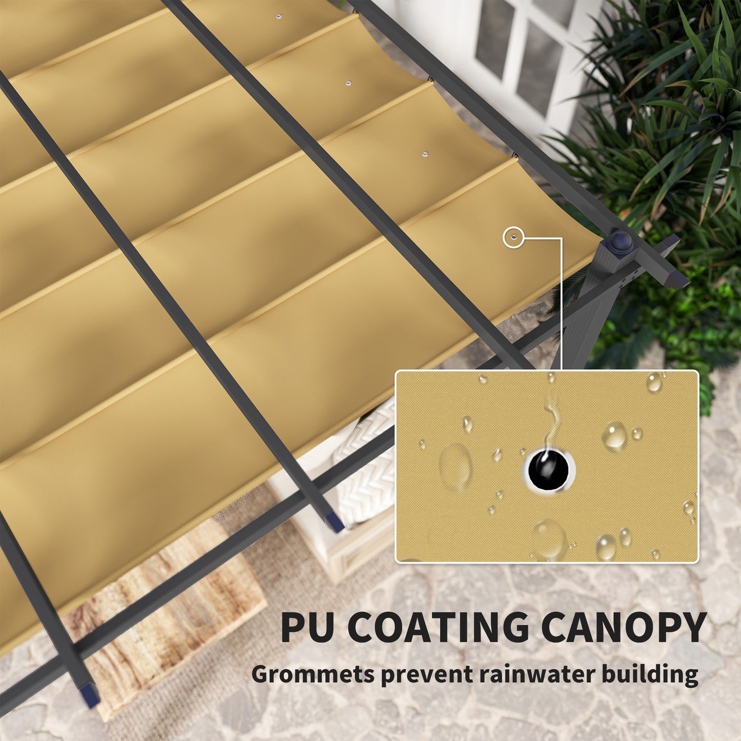 Outsunny 3x3m Aluminium Pergola With Retractable Roof Khaki For Outdoor Patio And Garden Space