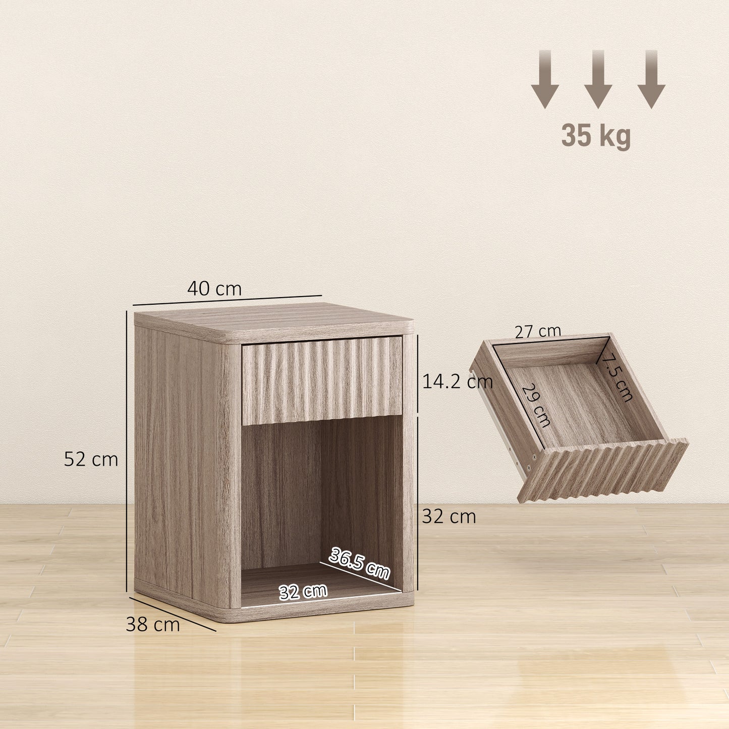 HOMCOM Modern Bedside Table Set of 2 With Drawer and Open Shelf Nightstands for Bedroom Oak Finish