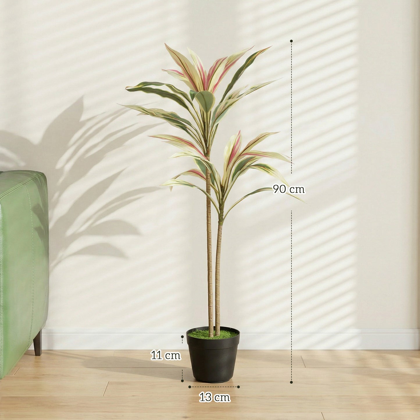 HOMCOM 90 Cm Artificial Cordyline Tree In Moss Effect Pot Realistic PEVA Faux Plant Yellow