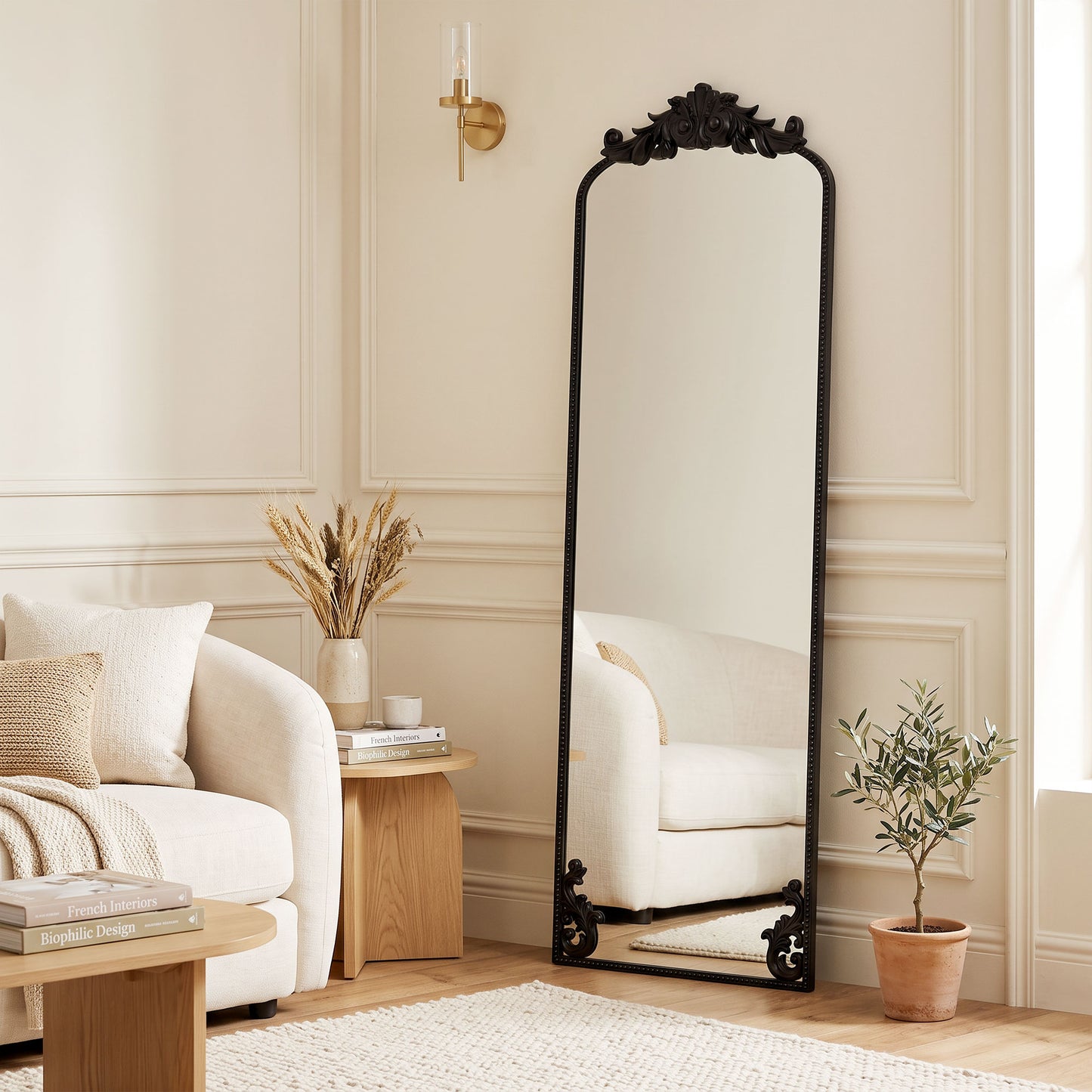 HOMCOM Baroque Full Length Floor Mirror With Black Metal Frame For Bedroom
