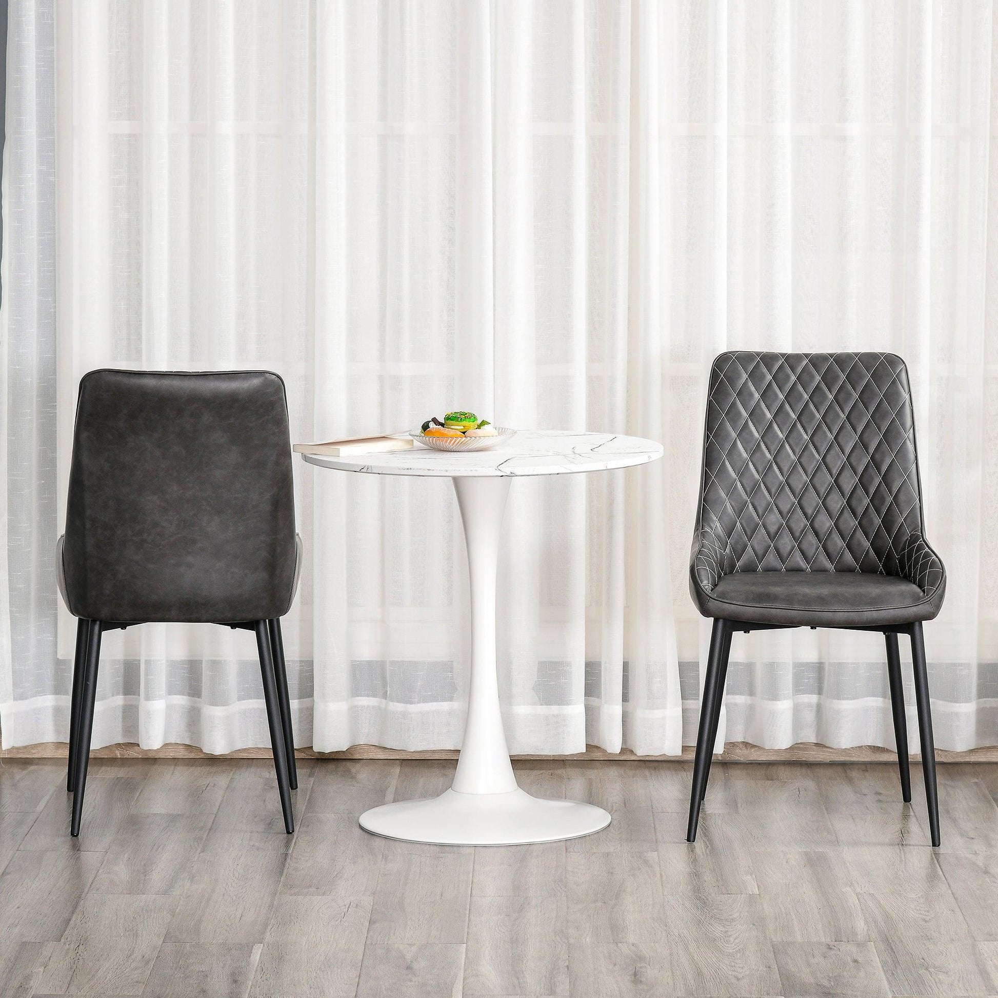 HOMCOM Set of 2 Grey Retro Dining Chairs, PU Leather Upholstered, Metal Legs - ALL4U RETAILER LTD