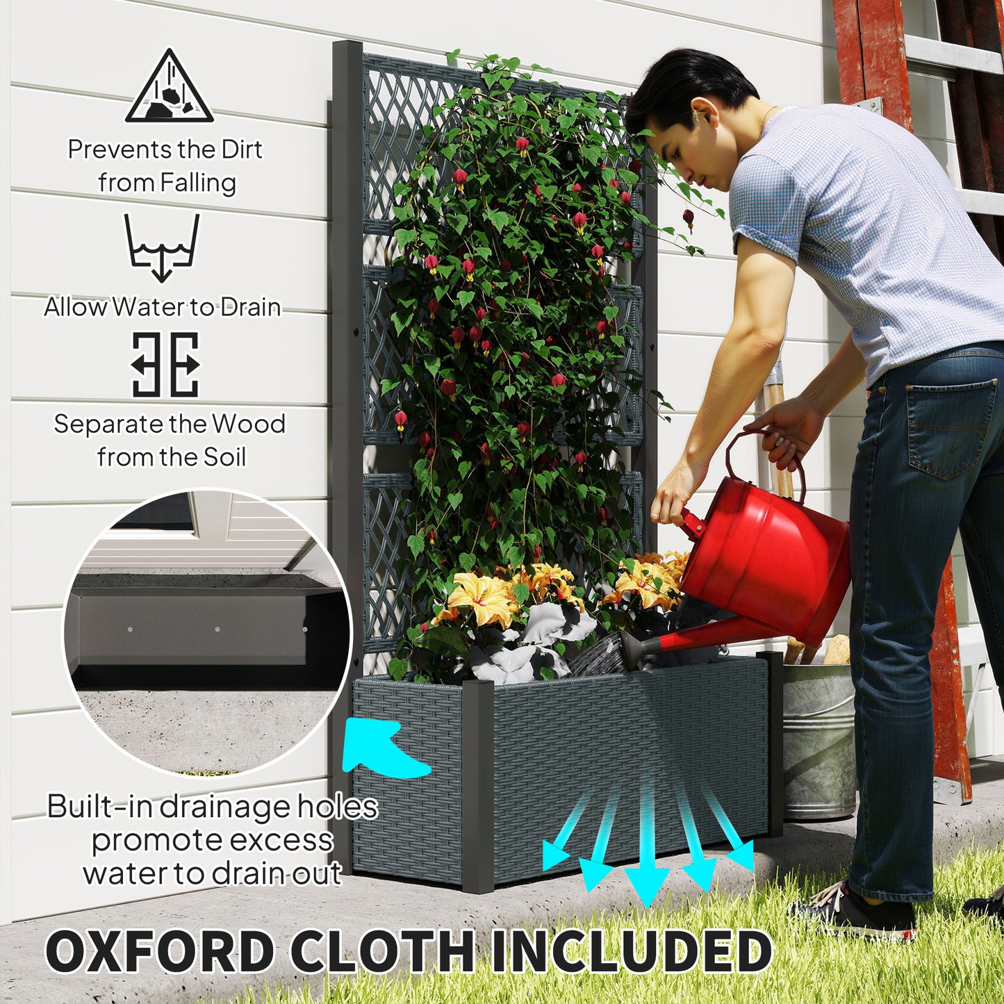Outsunny Garden Planter Box With Trellis Liner For Climbing Plants Vegetables Flowers 90 X 35 X 148 Cm Charcoal Grey