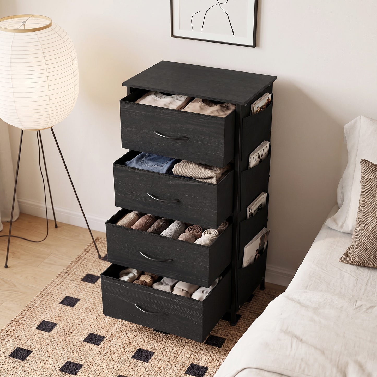 Homcom 4 Drawer Fabric Dresser With Steel Frame And Hooks
