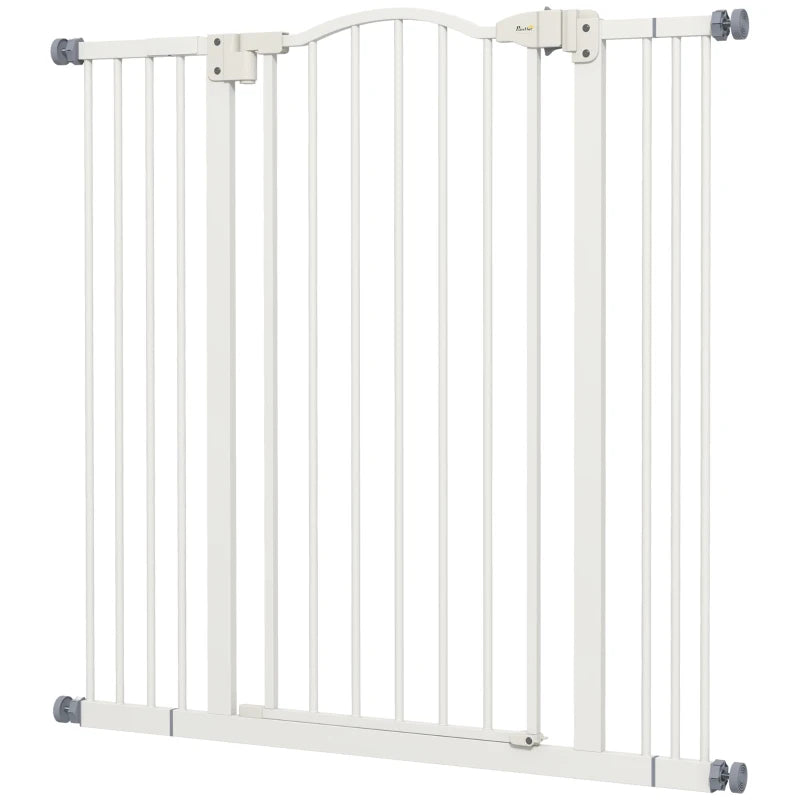 PawHut Pressure Fit Dog Stair Gate - No Drilling Safety Gate with Auto Close for Doorways and Hallways - Adjustable 74-100cm Width, 94cm Height - White - ALL4U RETAILER LTD