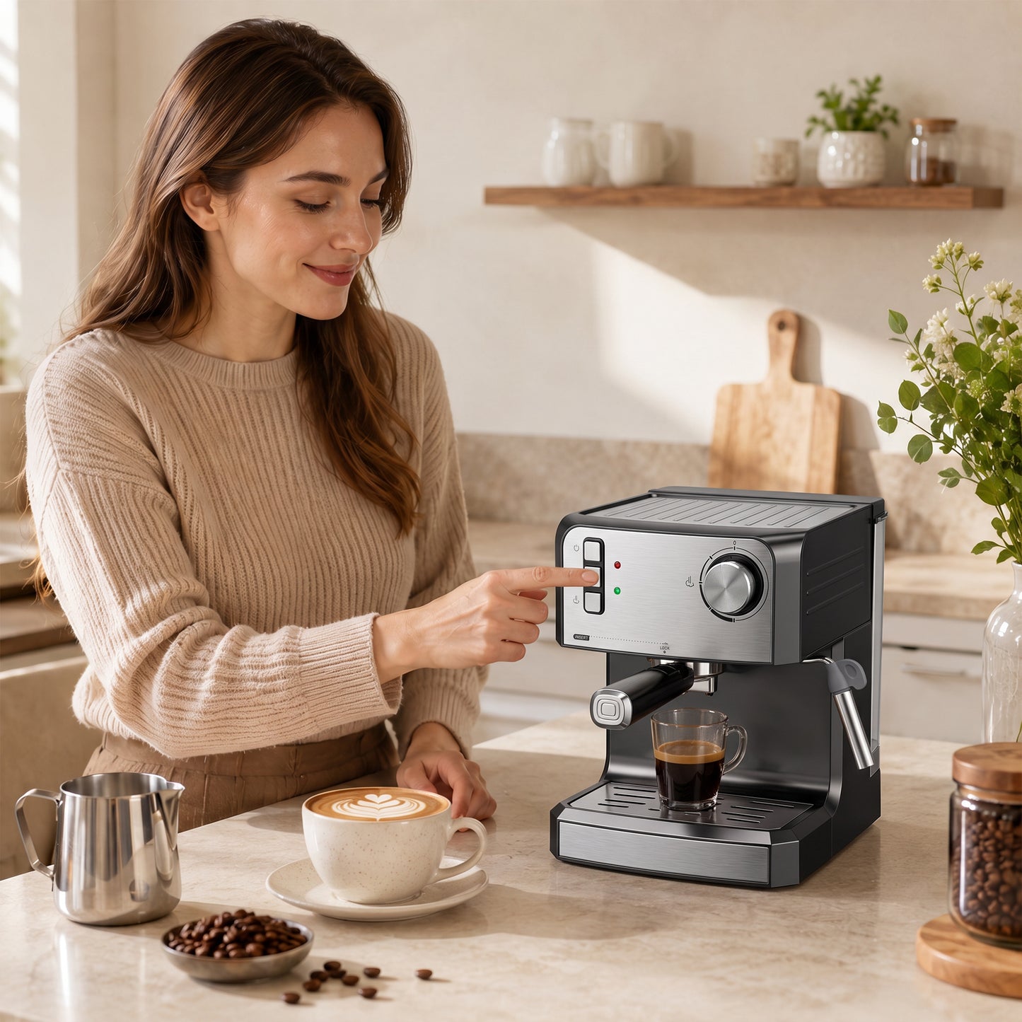 HOMCOM Espresso Machine 20 Bar Semi Automatic Cappuccino Coffee Maker With Frother Wand And 1.6 L Water Tank Black