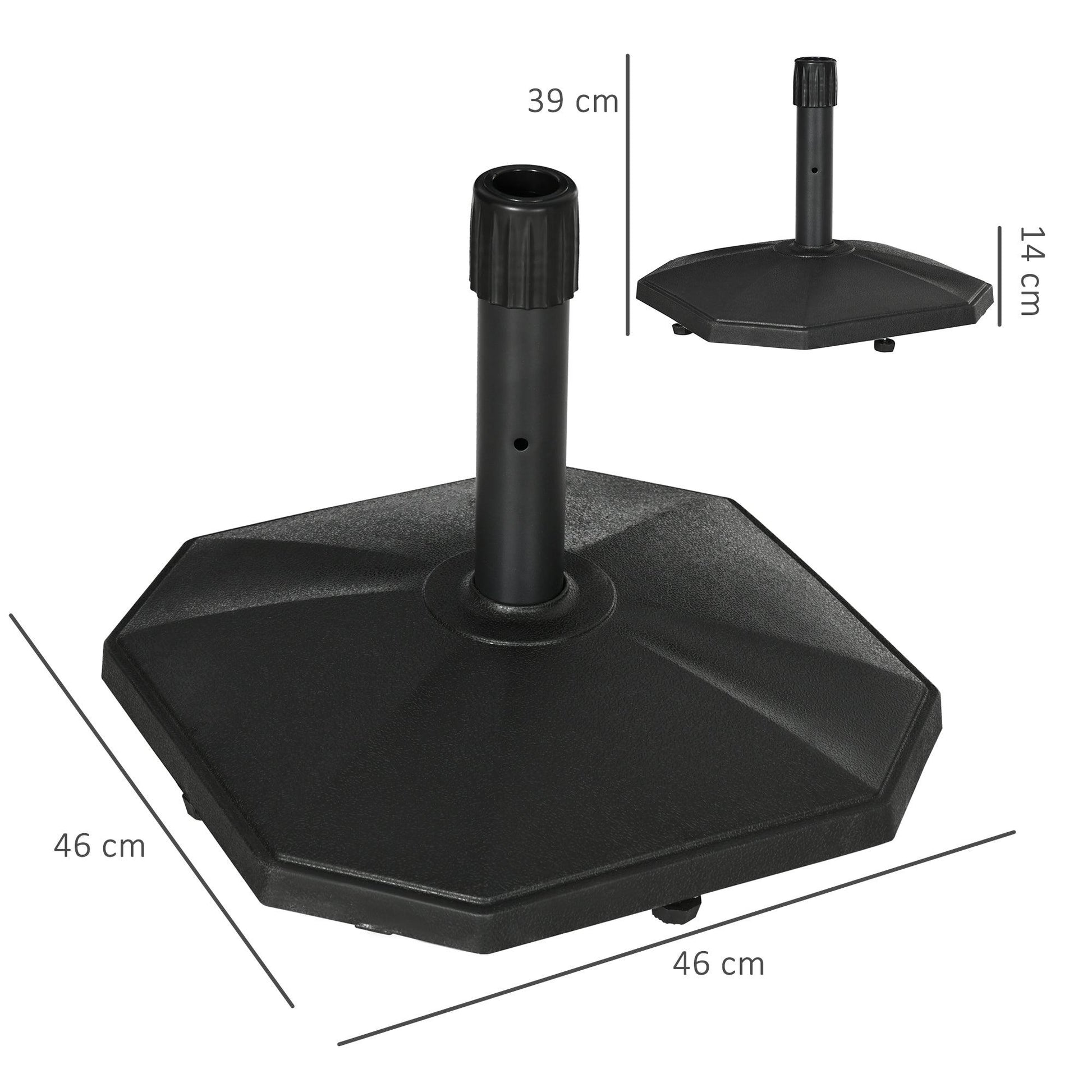 Outsunny 18kg Patio Parasol Base, Concrete Umbrella Base, 45.5cm Outdoor Umbrella Stand Holder for Parasol Poles 34mm, 38mm and 48mm, Black - ALL4U RETAILER LTD