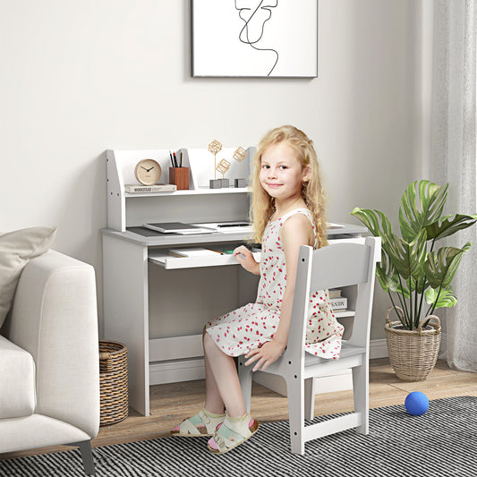 ZONEKIZ Kids Desk Chair Set Storage 5-8 Year Old 2 Pieces Childrens Table Grey - ALL4U RETAILER LTD